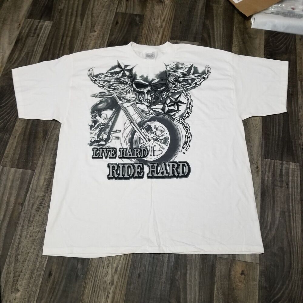 Vintage Motorcycle National Heritage White Shirt Size XXL‎ Live Hard Ride Hard